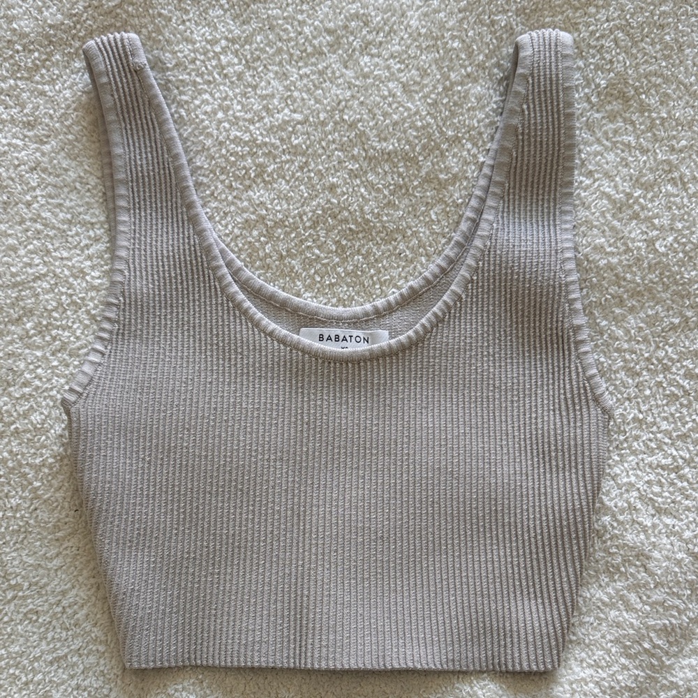 Babaton Beige Ribbed Tank Crop Top